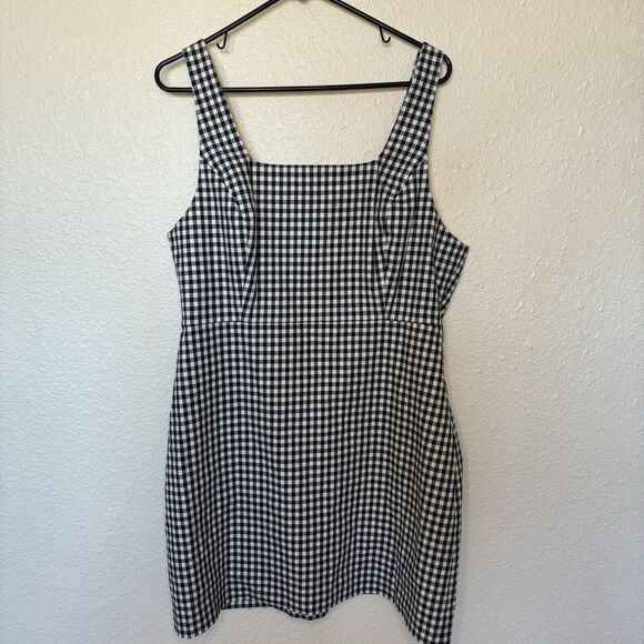 Favorite Daughter Mini Dress 14 NEW The Break Up Square Neck Gingham Navy Blue - Picture 2 of 16
